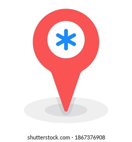 
Un puntero de mapa de navegación con signo médico para rastrear la ubicación del hospital
