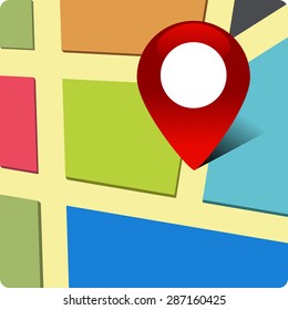 Navigation map with a red signs. Flat design vector illustration.