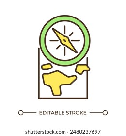 Navigation map RGB color icon. Cartography equipment, geolocation. Location technology. Compass tool, geography. Isolated vector illustration. Simple filled line drawing. Editable stroke