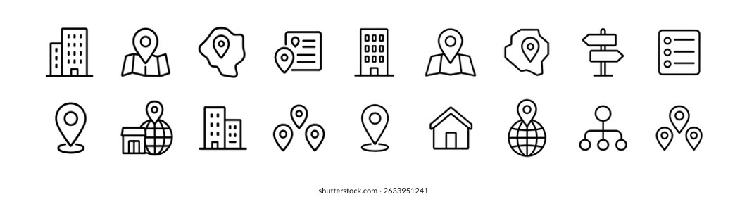 Navigation and map services icon set - outline location and gps symbols