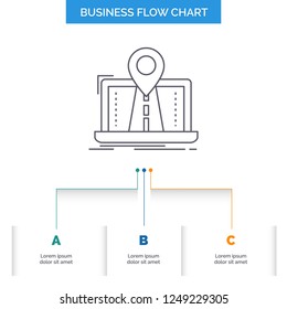 Navigation, Map, System, GPS, Route Business Flow Chart Design with 3 Steps. Line Icon For Presentation Background Template Place for text