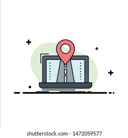 Navigation, Map, System, GPS, Route Flat Color Icon Vector