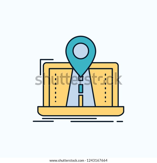 Navigation, Map, System, GPS, Route Flat\
Icon. green and Yellow sign and symbols for website and Mobile\
appliation. vector\
illustration
