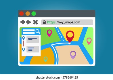 Navigation maps in browser window vector.