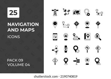 Navigation and Maps icons collection. Set contains such Icons as location, map, mobile, navigation, pin, placeholder, and more 