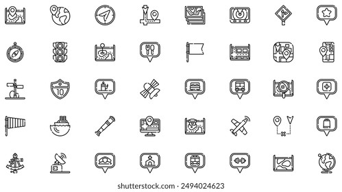 Navigation And Maps Icons collection is a vector illustration with editable stroke, offering versatility and customization. Perfect for various design needs, it includes high-quality graphics.