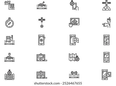 Navigation and maps icons collection is a vector illustration with editable stroke.