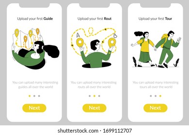 Navigation maps for mobile applications. Vector flat illustration. Layouts for creating routes. reen and yellow color. 