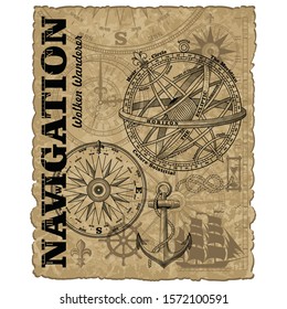 Navigation maritime vector design. Nautical design. Navy illustration. Ocean wallpaper, vector illustration