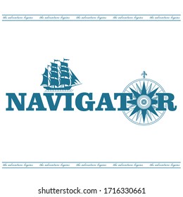 Navigation maritime vector design. Nautical design. Navy illustration. Sailboat, and vintage marine compass, vector illustration