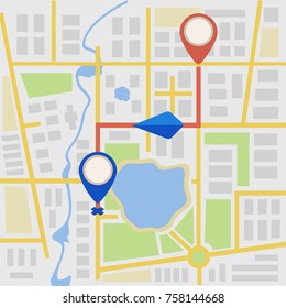 Navigation mark on the map. The concept of delivery, the search for the desired address. Vector illustration.
