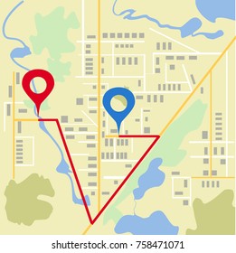 Navigation mark on the map. The concept of delivery, the search for the desired address. Vector illustration.