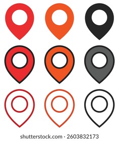 Navigation marker flat icons isolated on white background.