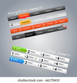 Navigation menus and step panels
