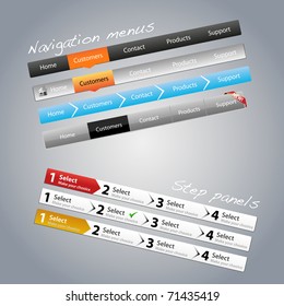 Navigation menus and step panels