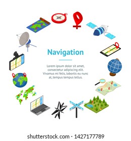 Navigation Methods Tools Signs 3d Banner Card Circle Isometric View Include of Map and Compass. Vector illustration of Icon