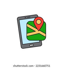 Navigation on mobile phone icon in color, isolated on white background 