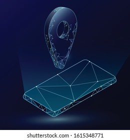 Navigation on phone isolate icon on dark background vector llustration low poly art