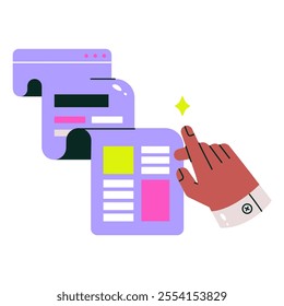 Navigation Panel With Hand Gesture In Flat Vector Illustration Symbolizing Interface Design, Website Interaction, And Digital Navigation, Isolated On White Background