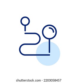 Navigation path outline. Route between two pinpoints. Pixel perfect, editable stroke line icon