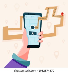Navigation in the phone. convenient delivery. Vector illustration in flat style