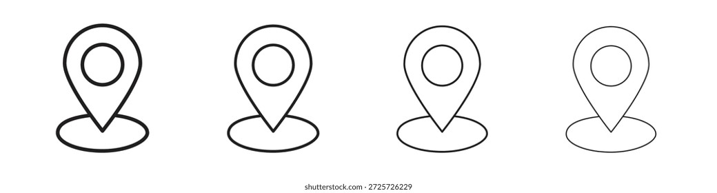 Concepto de icono de pin de navegación. Símbolo de línea delgada. Vector de estilo de contorno simple