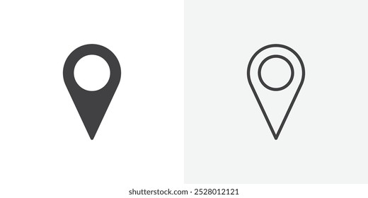 Navigation pin icon vector icon set in black and white color.