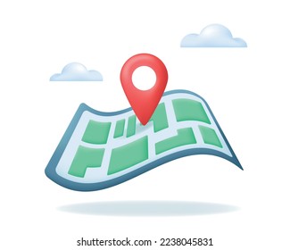 Navigation pin location checking icon and map. 3d parcel delivery or Fast shipping concept or banner. Vector illustration isolated on white background.