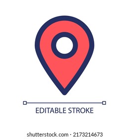 Navigation pin red RGB color ui icon. Location marker. Delivery address. Simple line element. GUI, UX design for mobile app. Vector isolated pictogram. Editable stroke. Arial font used
