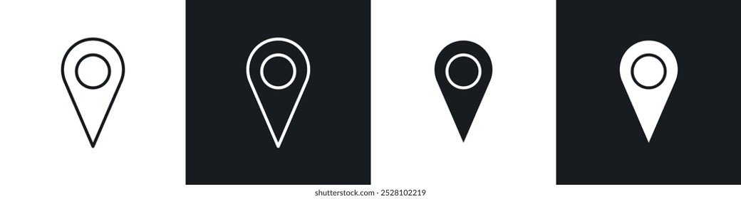 Navigation pin vector icon set in black and white