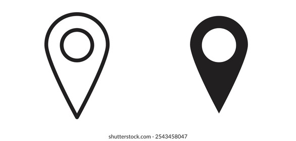 Navigation pin vector icon set in black.