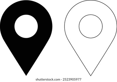 navegação pin vetor e ícone de contorno fundo branco