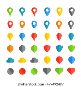 Navigation pins color collection isolated on white background