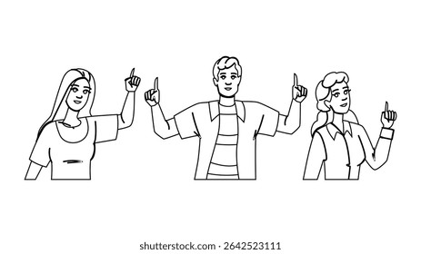 navigation point up direction vector. compass orientation, pathfinding wayfinding, guide map navigation point up direction character. people black line pencil drawing illustration