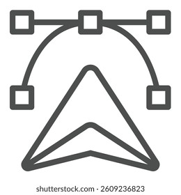 Navigation pointer and bezier curves line icon, design recruitment concept. Vector graphics. Curve with cursor, drawing sign on white background, outline style icon for mobile or web design