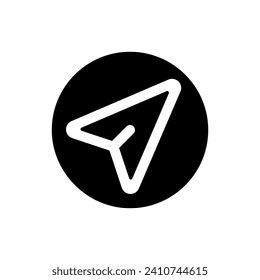 Navigation pointer black glyph ui icon. GPS cursor. Tracking location on map. User interface design. Silhouette symbol on white space. Solid pictogram for web, mobile. Isolated vector illustration