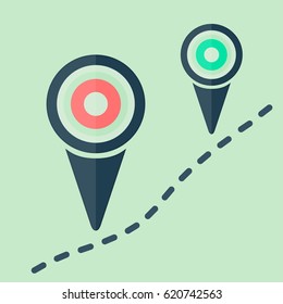 Navigation pointer icon flat style. Location map markers. Pin pointers on the route.