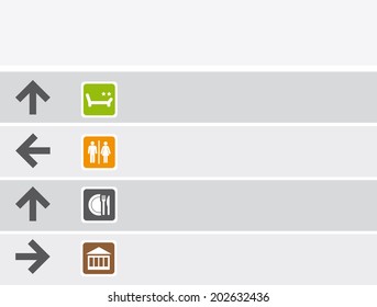 Navigation pointer with icons - Hotel, WC, etc.