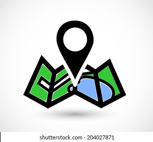 Navigation pointer with map icon vector