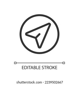 Navigation pointer pixel perfect linear ui icon. GPS cursor. Tracking location on map. GUI, UX design. Outline isolated user interface element for app and web. Editable stroke. Arial font used