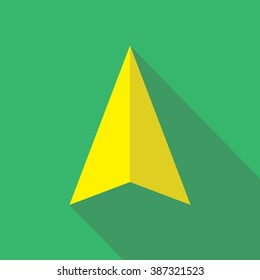 Navigation pointer sign. Navigator arrow symbol. Navigational pictogram. Vector icon of a navigation arrow in flat style with long shadow. EPS10 illustration.