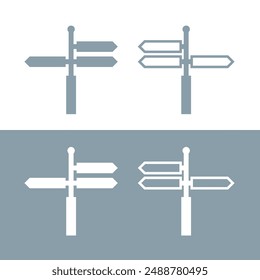 Icono del poste de navegación con flechas giratorias. Señal de carretera, símbolo de distancia o ruta. Un poste con carteles que indican la distancia a las ciudades.