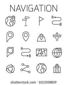 Navigation related vector icon set. Well-crafted sign in thin line style with editable stroke. Vector symbols isolated on a white background. Simple pictograms.