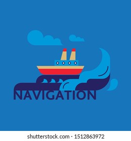 Navigation retro ship vector illustration