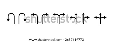 Navigation road direction left right U-turn arrow traffic route signpost highway icon vector illustration for street, driving, travel path.