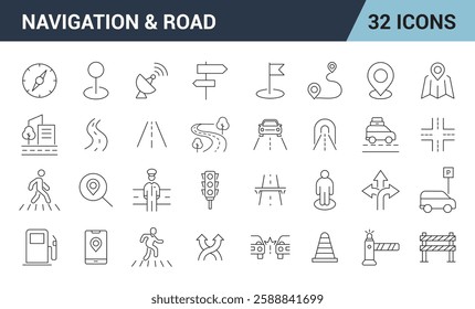 Navigation And Road Line Editable Icon Set. map, highway, Location, gps, place, traffic, and more. vector illustration.