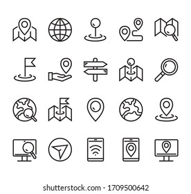 Navigation road location destination line icon isolated simple set. Vector graphic design concept