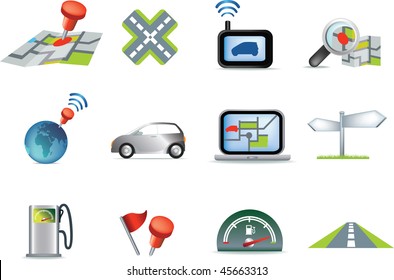 navigation road travel collection of icons illustration set