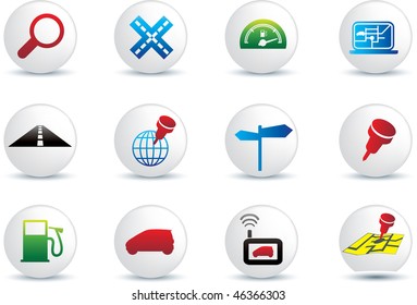 navigation road travel collection of icons illustration button set