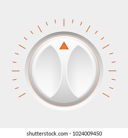 Navigation round knob button with orange markers. Volume control. Vector 3d illustration